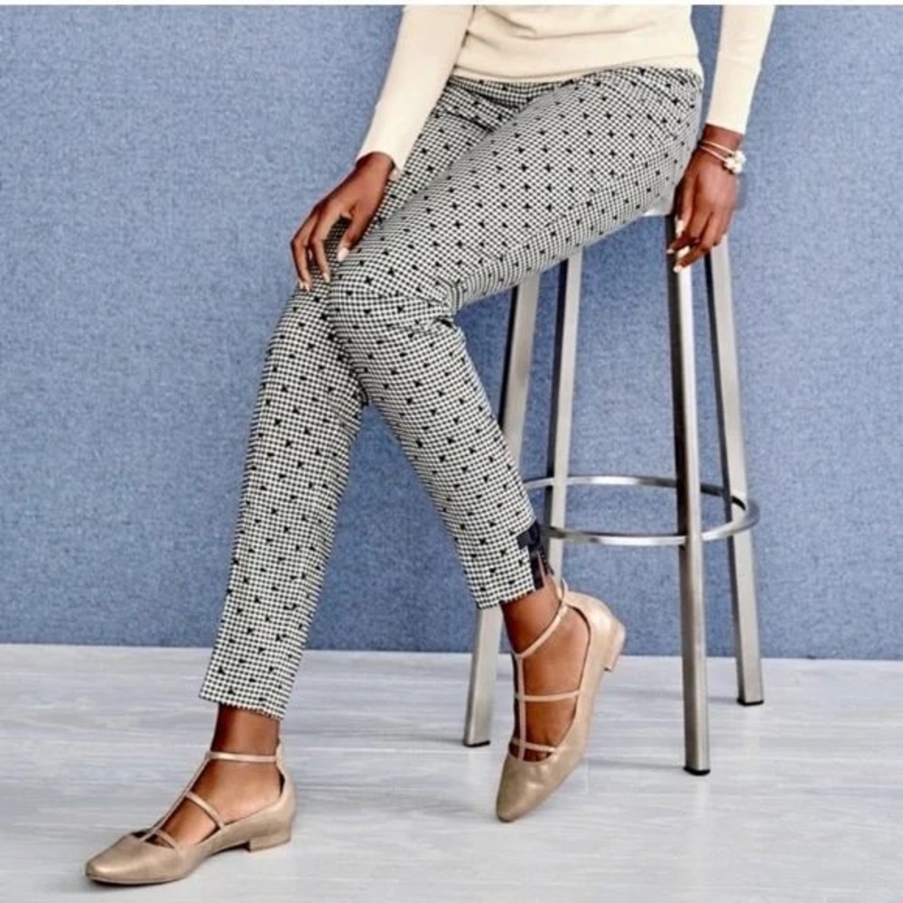 Talbots Black & White Houndstooth Cropped Ponte Pants